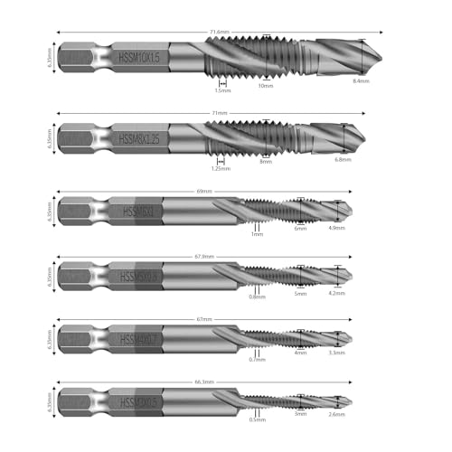 Hex Shank Titanium Plated HSS Screw Thread Metric Tap Drill Bits Screw Machine Compound Tap - image 2