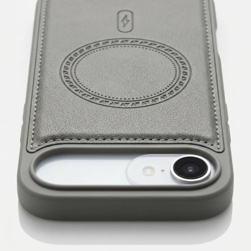 Image of amazon basics Premium PU Leather Case for iPhone 17 Air, MagSafe Compatible Magnetic Ring, Sleek Protective Back Cover - [Gray]