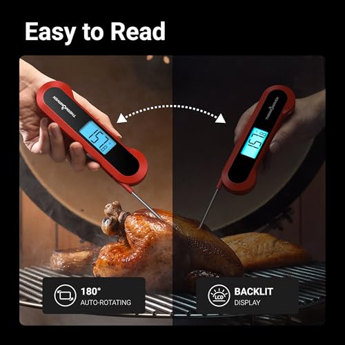 Professional 0.5 Sec Instant Read Meat Thermometer Digital, NIST Certified ±0.5℉ Accuracy, Auto Rotate Large LCD Display, 100% Waterproof Cooking Thermometer for Baking Grill BBQ Smoker Oven, Red #2
