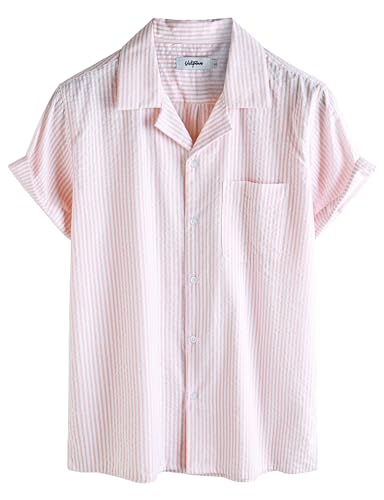 Image of VATPAVE Mens Striped Summer Shirt Casual Button Down Short Sleeve Beach Shirts Cotton Shirts for Men