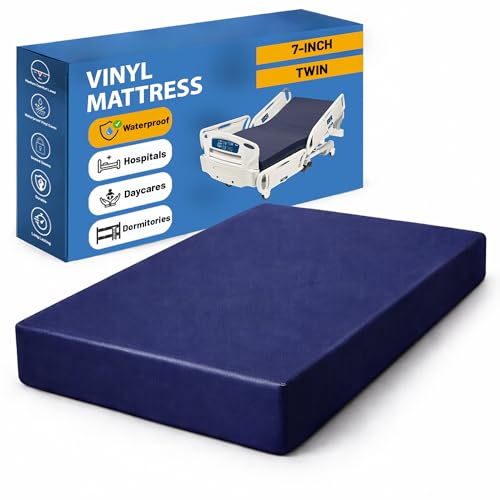 Greaton, 7-Inch Medium Firm Water Resistance Nylon Vinyl Foam Mattress, Noiseless, Soft Cloud Feeling, Body Heat Reflection, Good for Hospital and Camp, Twin, Blue