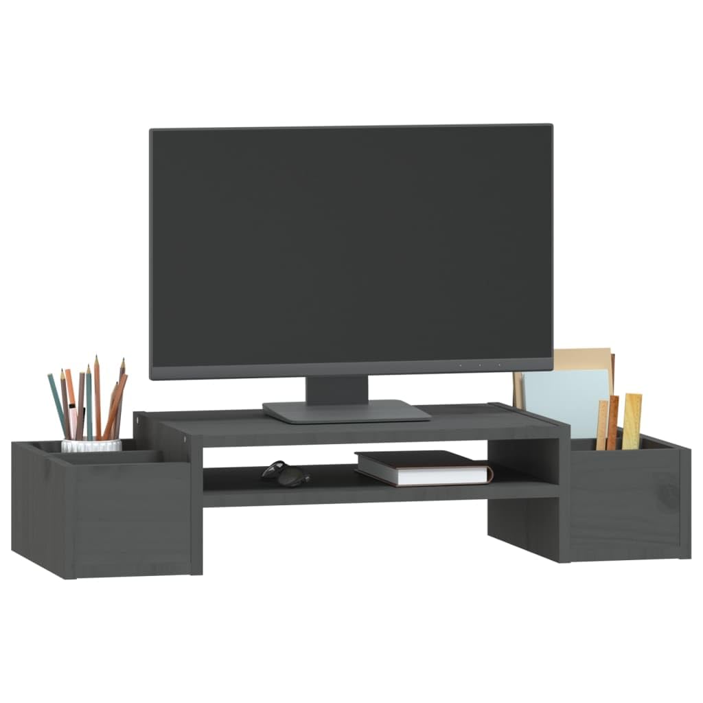 Supporto per monitor, in legno di pino massiccio, 70 x 27,5 x 15 cm, con ripiani, ergonomico, per scrivania per computer, ufficio, tavolo da gioco e soggiorno