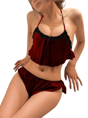 Image of Babydoll Lingerie Set for Women - Sexy Nightwear Honeymoon Night Dress Comfortable Intimate, Luxury Lace Trim, Stylish Bikini Set