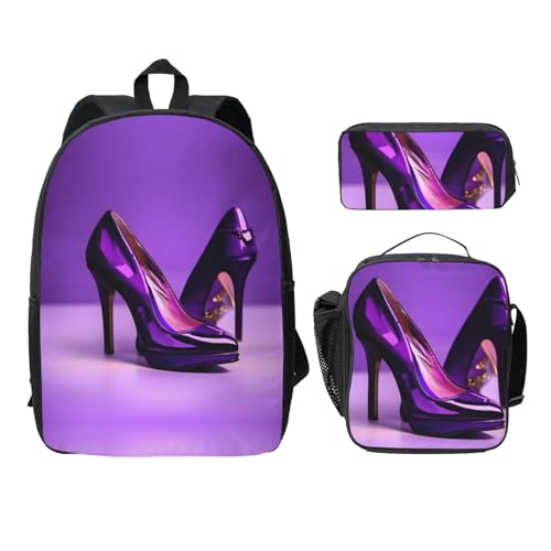 Sac à dos violet 3 pièces pour transporter cahiers, stylos et repas sans encombre
