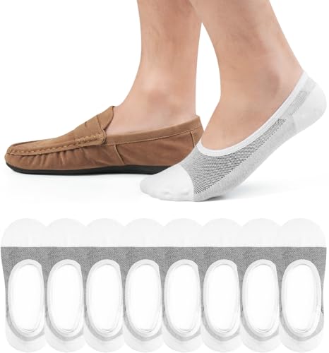 Caldodo Sneaker Socken Herren 43-46 Füßlinge 8Paar, Sneakersocken Baumwolle Herrensocken Atmungsaktiv, No Show Socken Unsichtbar im Schuh, Weiß 1