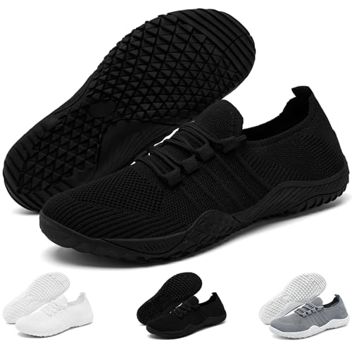 LANGFEUU Barefoot Shoes Women Zero Drop Minimalist Tennis Running Shoes Breathable Comfortable Lightweight Walking Yoga Sneakers Indoor Slippers All Black 6.5