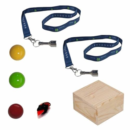 Journdream Pétanque Bocce Balls Retriever Set with 3 30mm Pallino 1 Marke 1 Pétanque Picker and 1 Storage Wooden Box, A Great Gift (Light Blue)