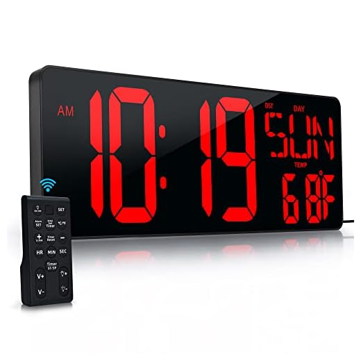Large Digital Wall Clock with Remote Control 17.2" LED Large Display Timer with Temperature Date Week Auto DST Adjustable Brightness, Big Wall Alarm Clock for Living Room Office Garage Gym Seniors