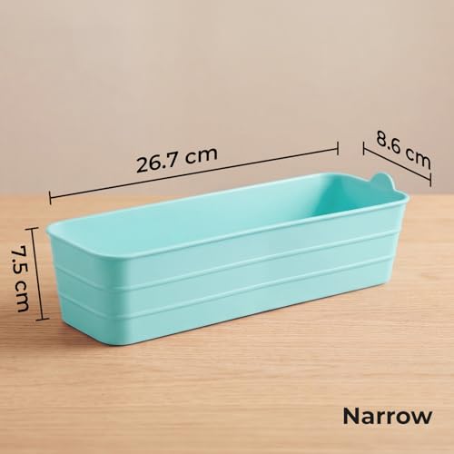Image of KOLORR Flexi Tray Narrow Flexible Space-Saving Storage, Stackable Storage Organizer, Drawer Organizer Trays for Home, Washroom, Office, and Kitchen Organization Pack of 6 - Mint