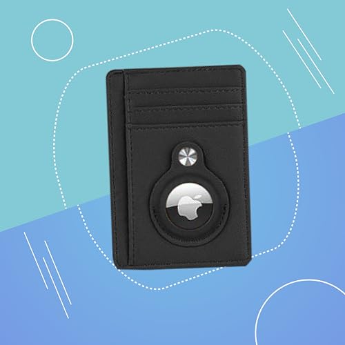 Leather AirTag Wallet Genuine Leather Air Slim Minimalist Wallet for Men and Women for Apple AirTag (Black)4