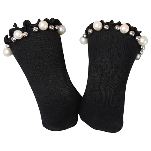 Baby Toddler Girls Cotton Knitted Ankle Socks Princess Pearls Frilly Ruffed Dress Socks2