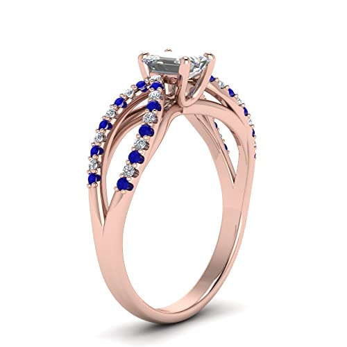 Image of 55Carat Choose Your Gemstone Reverse Pave Split Shank Diamond CZ Ring Rose Gold Plated Emerald Shape Split Shank Engagement Ring Minimal Modern Design Birthday Gift Wedding Gift US Size 4 to 12