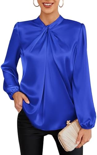 GRACE KARIN Women's Long Sleeve Satin Blouse,Mock Neck Work Silk Shirts,Dressy Tops for Business Casual Office