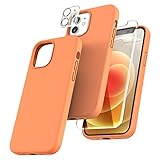 TOCOL [5 in 1 for iPhone 12 Case, for iPhone 12 Pro Case, with 2 Pack Screen Protector + 2 Pack Camera Lens Protector, Silicone Shockproof Phone Case [Anti-Scratch] [Drop Protection], Kumquat