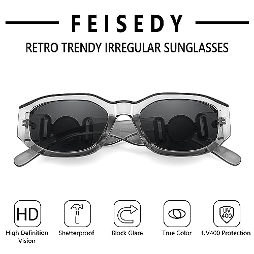 Image of FEISEDY Retro Trendy Rectangle Sunglasses Women Men Narrow Shades B2322 | |Vintage Shades |UV400 Protection |Blocks Glare |Women & Men |Comes With A Storage Case