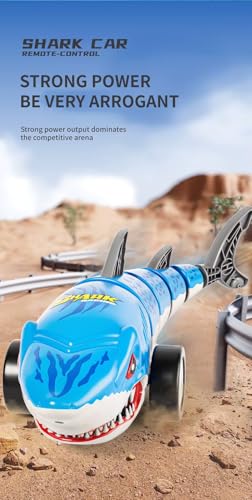 Image of Jack Royal Rechargeable Remote Control Shark Stunt Car for Kids, 360 Rotational, LED Lights, 2.4GHz RC Stunt Toy, High-Speed Shark-Themed Racing Car, Fun Toy and Birthday Gift for Kids (Blue)