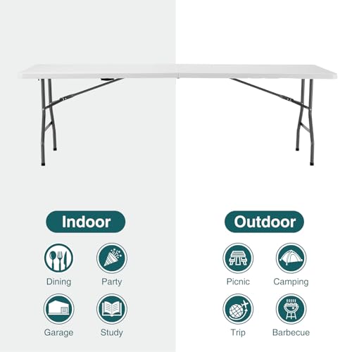 image for Sweetcrispy 8ft Folding Table Outdoor Indoor Heavy Duty Portable Desk 