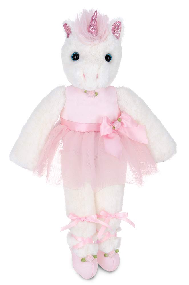 Bearington Collection Dreamer White Plush Stuffed Animal Ballerina Unicorn in Pink Ballet Outfit 14 inches