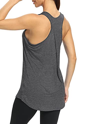Bestisun Yoga Tops Long Athletic Workout Tank Tops Tennis Workout Shirts Loose fit Gym Exercise Clothes Workout Clothing for Women Heather Gray M