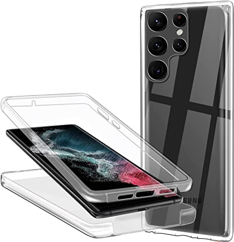E-Lush Funda Compatible con Samsung Galaxy S22 Ultra 5G, Transparente Carcasa para Samsung S22 Ultra 5G Ultra Delgado Suave TPU Silicona + PC Dura Doble Cara 360° Cuerpo Completo Protectora Case Cover