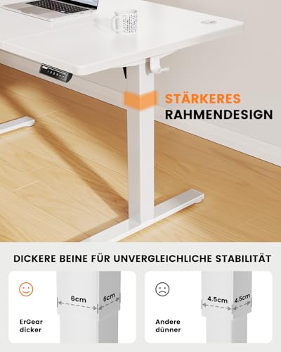 ErGear In hoogte verstelbaar bureau, 120 x 80 cm, 100 kg draagkracht, elektrisch bureau met geavanceerde borstelloze motor, stille functie, robuust metalen frame, vierkant tafelblad - Afbeelding 7