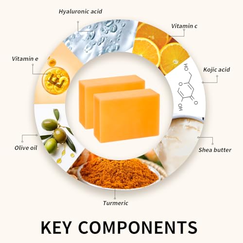 ceedoo Turmeric Kojic Acid Soap Bar for Dark Spot Remover with Vitamin C - Brightening with Hyaluronic Acid, Shea Butter - Gentle Formula for Sensitive Skin (2 Pack, 100g Each)
