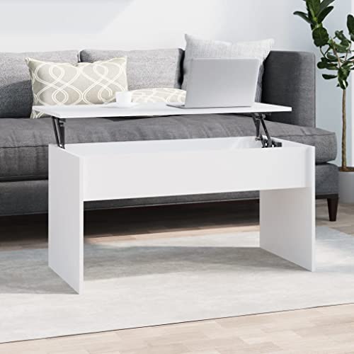 Nqyjm Mesa de Centro Madera contrachapada Blanco 102x50,5 x 52,5 cm Mesa Auxiliar Nordica de Centro Ideal para Combinar en Salones y Dormitorios