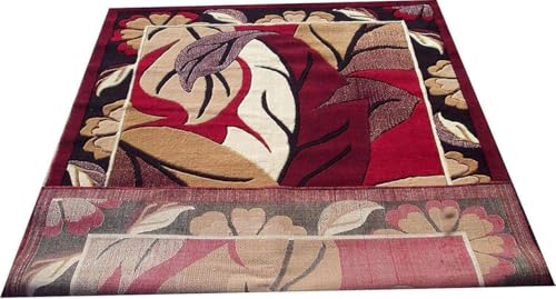 Image of Soft Thick Geometric Acrylic Washable Anti Skid Carpet. for Living Room Bedroom. Hall Size 6 x 8 feet (150X210 Cm) RED D38