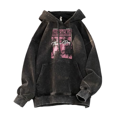 Retro Washed Hoodies Mens Distressed Hoodie Sweatshirt Graphic Heavyweight Pullover Sweatshirt