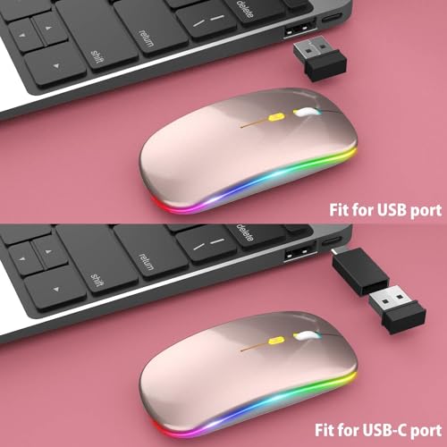 Image of LED Wireless Mouse, Slim Silent Mouse 2.4G Portable Mobile Optical Office Mouse with USB & Type-c Receiver, 3 Adjustable DPI Levels for Notebook, PC, Laptop, Computer (Rose Gold)