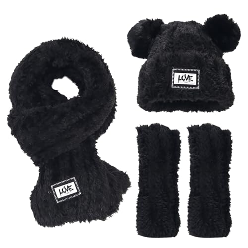 Ensemble bonnet écharpe homme tricoté avec gants tactiles et cache-cou