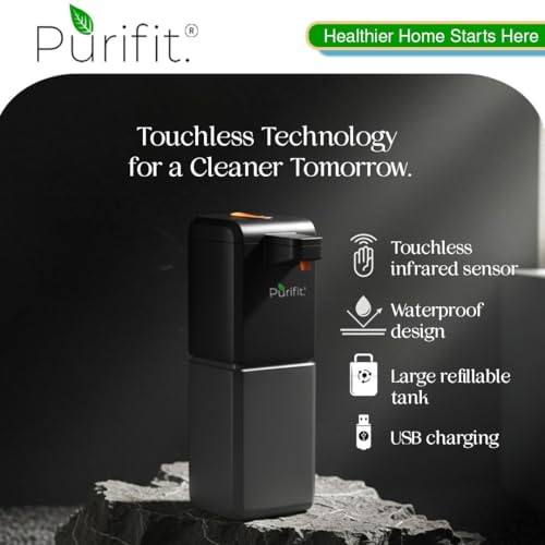 Image of Purifit Automatic Soap Dispenser 500ML | Touchless Smart Sensor Hand Wash Foam Dispenser | Type-C Rechargeable | Hygienic Hands-Free Soap Dispenser for Bathroom, Kitchen & Office | Black & Grey
