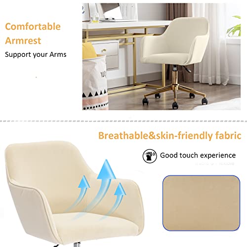 Henf Velvet Office Chair, 360° Swivel Chair Home Desk Chair Tufted Vanity Chair With Elegant Gold Base, Soft Small Task Chair For Kids Student, Living Room Bedroom Furniture (Style10-Beige) #TOP3