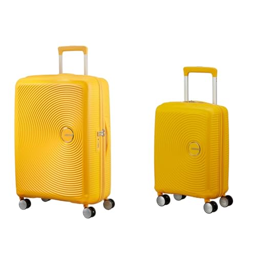 American Tourister Soundbox & Soundbox Mini - Expandable Hand Luggage, 67 cm, 81 L & Children's Luggage, 47 cm, 22 L - Family Set - Golden Yellow