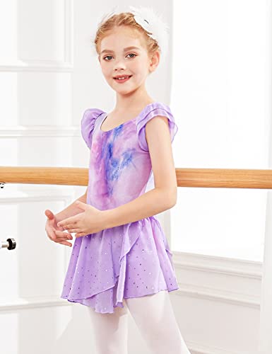 Image of Arshiner Girls Ruffle Sleeve Ballet Dance Dress Tutu Skirted Leotard