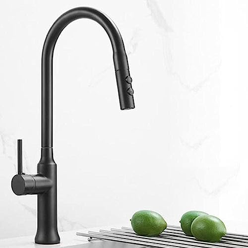 Grifo con spray telescópico negro para limpieza de ollas grandes en fregaderos dobles