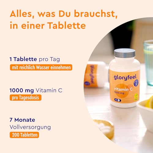 Vitamin C 1.000mg - Immun-Support** Hochdosiert - 200 vegane Tabletten (7 Monate) - Laborgeprüft und ohne Zusätze in Deutschland hergestellt – Bild 3