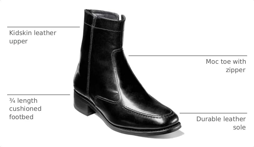 Image of Florsheim Essex Zip Boot Black Leather Mens Dress 17074-01 | Dress Boots