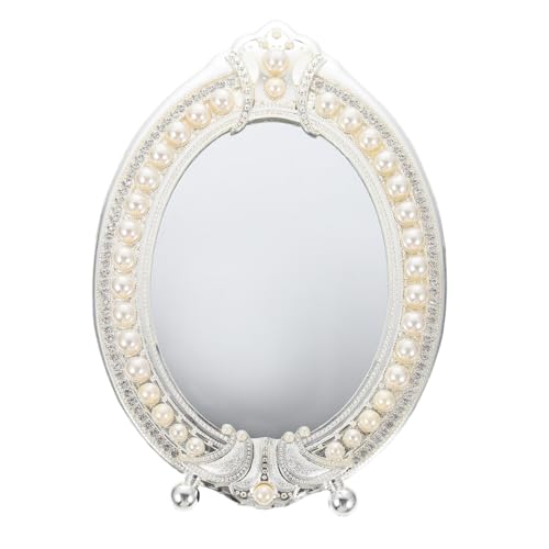 Espejo vintage de maquillaje perla Hemoton 10.03x6.88x0.78 pulg miniatura 1