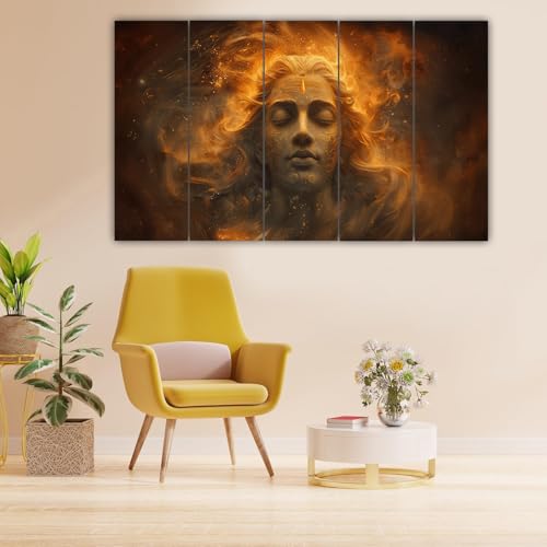 Image of Maxstone Adiyogi Shiva Shiv Meditating Wall Painting for Living Room, Bedroom, Office, Hotels,Drawing Room Wooden Framed Digital Painting (30x60 inch) M1405