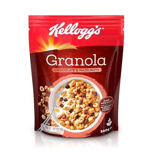Kelloggs Granola Chocolate With Hazelnut | 340g | Crunchy Multigrain Nourishment | Source of Fibre | High in Vitamin And Minerals (Zinc And Iron) | Ideal For Healthy Breakfast