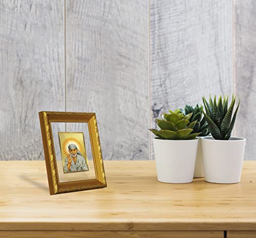 Image of Diviniti Shirdi Sai Baba Gold Plated Wall Photo Frame, Table Decor| DG Frame 103 Size 1 and 24K Gold Plated Foil| Religious Photo Frame Idol For Pooja, Gifts Items (16.5 CM X 15.5 CM)