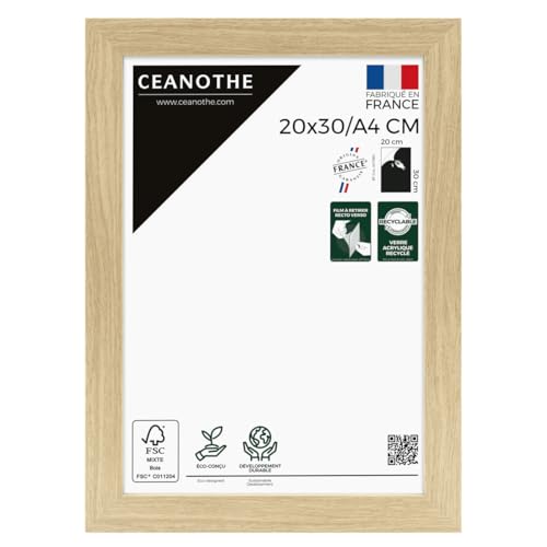 Ceanothe Cadre Photo 20x30 cm/A4 en Bois Brut Convient au A4 de la Collection Design Eternel Verre acrylique Incassable - Fabriqué en France