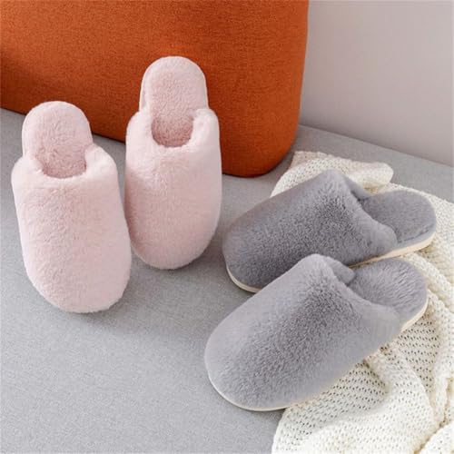 Women Fuzzy House Slipper Faux Wool Warm Cotton Slippers Indoor Outdoor Warm Fluffy Slide Non-Slip Closed-Toe Shoe4
