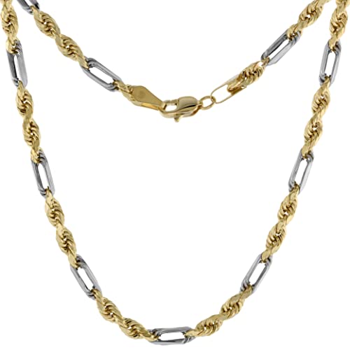 Silver City Jewelry Semi Hollow 14k 2-Tone Gold 3.5mm Milano Rope Figarope Chain Bracelet