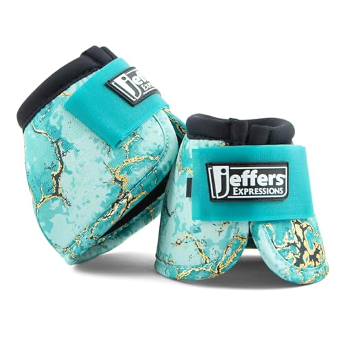 Jeffers Equine No Turn Bell Boots for Horses - Bisbee Blue Medium | Shock Absorbing Hoof Protection | Secure Double Hook & Loop Closure Perfect for Travel Turnout Training & Riding - 1 Pair