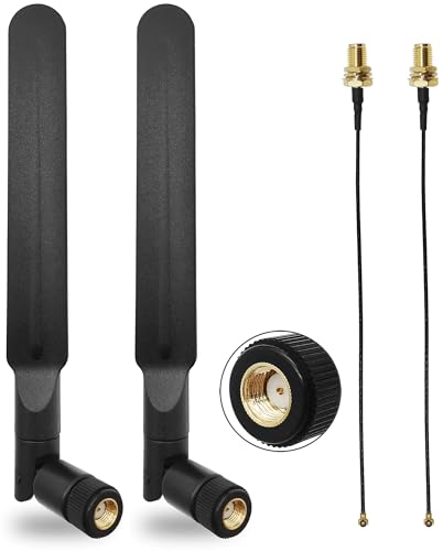 WiFi 6E Antenna Tri-Band 6GHz 5GHz 2.4GHz RP-SMA Male + 10in U.FL MHF4 to RP SMA Female Extension Cable for PC M.2 NGFF Wireless Card 2 Pcs