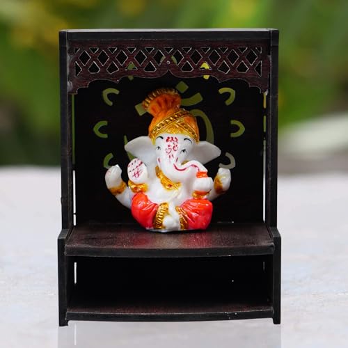 Image of EXPLEASIA Pagadi Ganesha Idol with Wooden Om Temple with Rakhi for Home mandir| car Dashboard| Gift Items | Festival Item| showpiece| Temple Decor