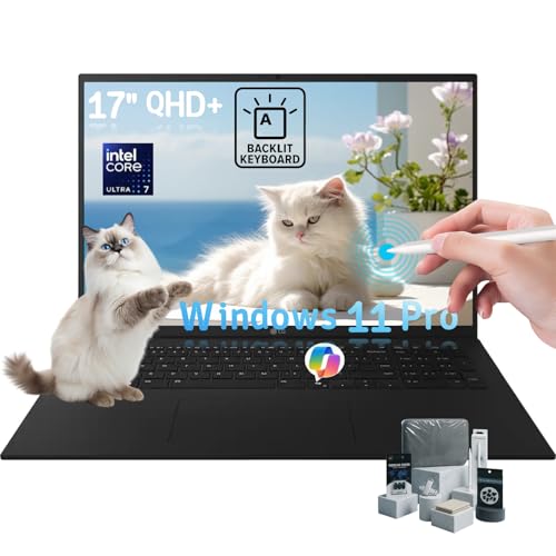Image of LG Gram 17 Touchscreen Laptop, Intel Ultra 7 258V, 17 inch QHD+, 32GB LPDDR5X, 4TB SSD, Copilot+, Wi-Fi 7, Backlit Keyboard, Windows 11 Pro, Accessories, Lightweight Laptop for Business /Students