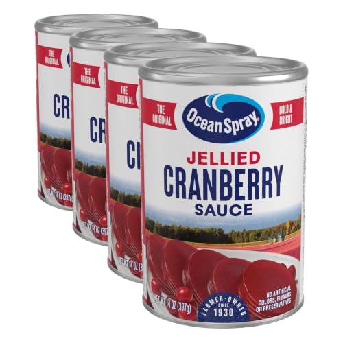 Ocean Spray Jellied Cranberry Sauce, Canned Side Dish, 14 Oz Can, (Pack of 4)